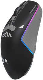Мышь HAFF CyberFury (MS-GM220WR) (беспроводная: радио+BT+USB, 6 клавиш, RGB-подсветка, LED-дисплей, сенсор PixArt PAW3311, DPI: 20000, аккумулятор 500mAh, кабель 1.6 м плетеный Type-C, цвет: белый)