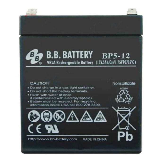 АКБ B.B. Battery BP 5-12 12V 5Ah ДхШхВ 90х70х106 мм, масса 1.8 кг, клеммы F2 BP 5-12 BB