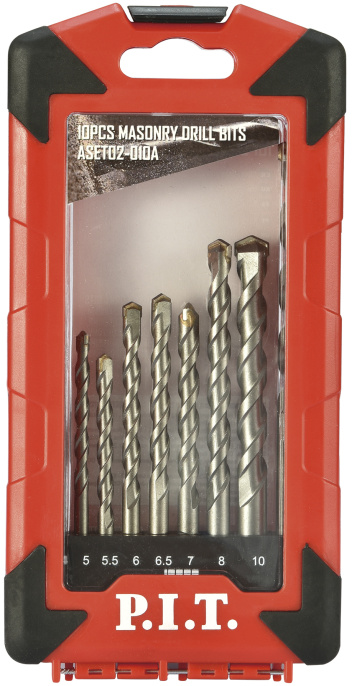 Набор сверл P.I.T. ASET02-010A по бетону, 10 шт, 3-12 мм, кейс