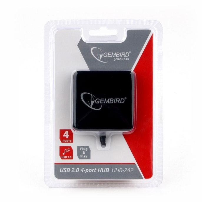 GEMBIRD HUB USB2.0 4-port [UHB-242] , 4 порта, блистер,черный