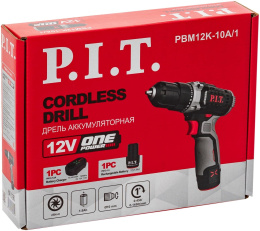 Дрель P.I.T. PBM12K-10A/1 (аккумуляторная, 12В, 22Нм, 10 мм, 2ск, 0-350/1350, 1х2.0Ач, ЗУ, коробка)