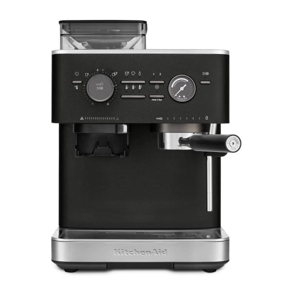Кофемашина KitchenAid 5KES6551EBK, давление 15 бар, 15 уровней помола, объем резервуара для воды 2.5 л, автоматический капучинатор, одновременное приготовление двух чашек, индикатор наличия зерен, индикация уровня воды, цвет черный чугун