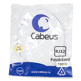 Cabeus PC-TEL-RJ12-2m Патч-корд телефонный 2х6р4с, белый, PVC, 2 м