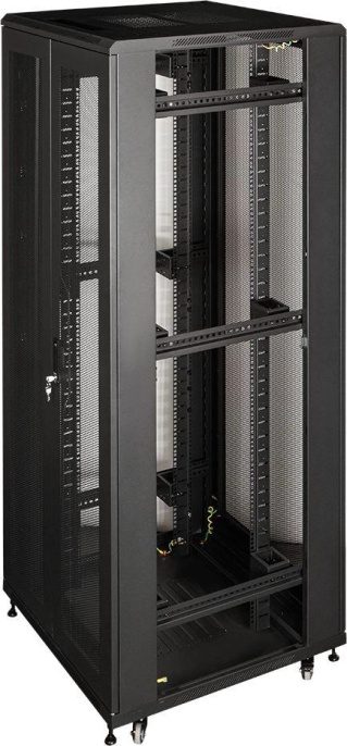 Шкаф серверный Lanmaster TWT-CBB-42U-8X10-P1 напольный 42U 800x1000мм пер.дв.перфор. задн.дв.перфор.2-хст. 2 бок.пан. 800кг черный