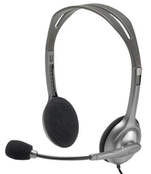 Гарнитура Logitech H110, для компьютера, накладные, проводные, темно-серый [981-000472]