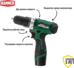 Дрель-шуруповерт аккумуляторная Hammer ACD12CS