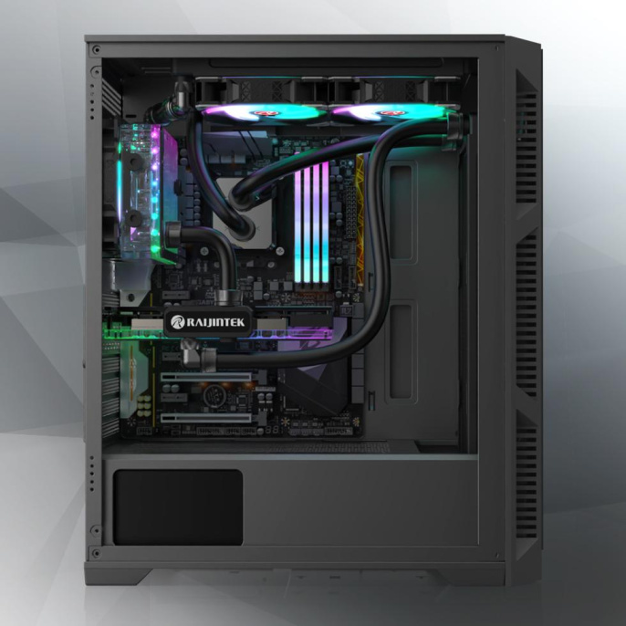 Корпус без блока питания Case Raijintek ARCADIA III-MS4, Midi-Tower, TG, 4x120mm ARGB, 1xUSB-A 3.0 + 2xUSB 2.0, ATX, mATX, mITX Black