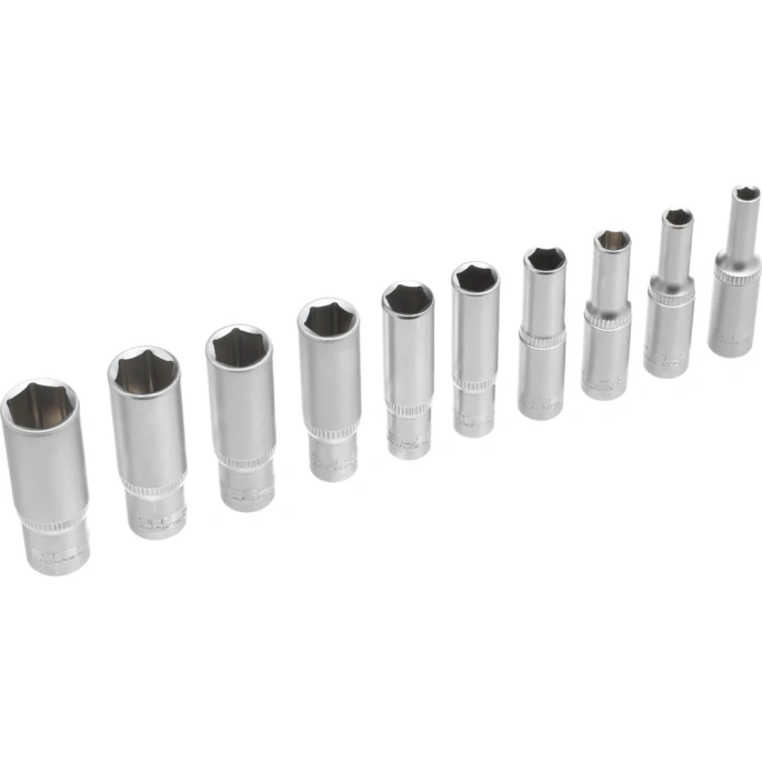Набор удлиненных торцевых головок 1/4", 6-ти гр CrV, 4-13 мм, 10 шт. STELS 13605