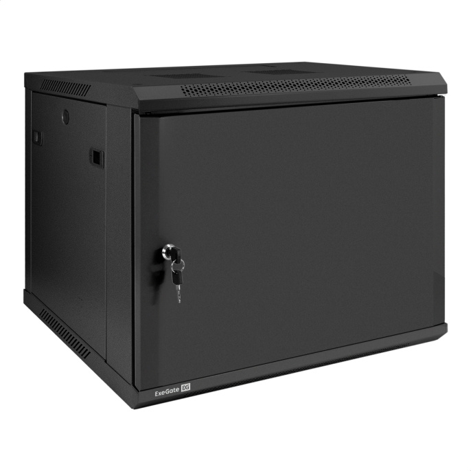 Шкаф телекоммуникационный 19" настенный 9U ExeGate EC-WM-9U.450.M.BLACK (19”, 9U, 600x450x500mm (ШхГхВ), передняя дверь металл, съемные боковые панели, пыле- и влагозащита IP23, черный RAL 9004) EX298619RUS