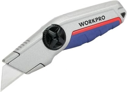 Нож строительный WorkPro WP213013 закаленное лезвие SK5, прочный корпус из цинкового сплава, удобный, противоскользящий мягкий захват, фиксированное лезвие для более мощной резки, встроенная камера для