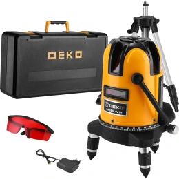 Лазерный самовыравнивающийся уровень DEKO в кейсе LL57 PRO SET 2 PREMIUM со штативом 1 м, 5 линий, красный луч 065-0104-1