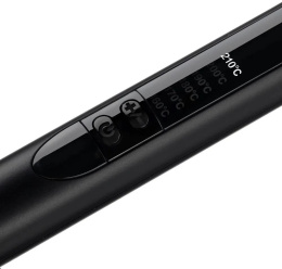 Плойка BaByliss C456E (круглая, поверхность: керамика, регулировка температуры: 6 режимов, максимальная температура: 210 °С, нагрев: 30 с, дисплей, термоизолированный наконечник, термозащитная перчатка, термоковрик, цвет: черный, золотистый)