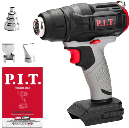 Промышленный фен P.I.T. PHG20H-550A аккумуляторный, 20В, 550°, 200л/мин, защита от перегрева, насадки