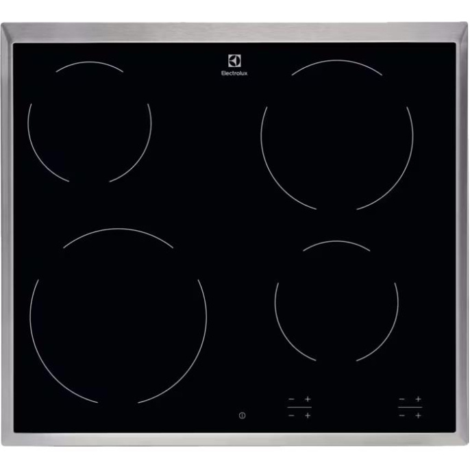 Встраиваемая варочная поверхность ELECTROLUX/ Электрическая варочная поверхность HiLight на 4 конфорки, cтеклокерамика, мощность: 6500 Вт, независимая установка, размеры ШхГ : 57.6x51.6 см,рама из нержавеющей стали EHF6240XXK