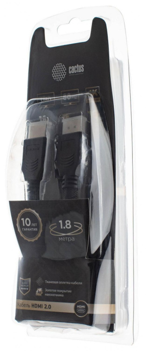 Кабель аудио-видео Cactus CS-HDMI.2-1.8,  HDMI (m) -  HDMI (m),  ver 2.0,  1.8м, GOLD,  черный