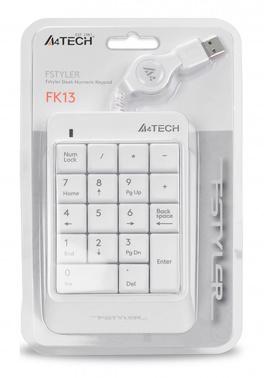 Числовой блок A4TECH Fstyler FK13, USB, мембранная,  белый [fk13 usb ( white )]