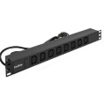 Блок розеток с кабелем с евровилкой ExeGate ServerPro PDU-19H809 Al-8C13-EU2.5CU (19", 1U, Алюминий, 8 IEC 320 C13, кабель с евровилкой VDE-250V-16A-3*1.5mm2, медь, 2.5 метра, индикатор питания, черный, RTL) EX280855RUS