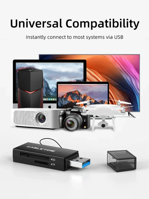 Кардридер CABLETIME CD41G (CT-ASD3-PB ) - USB 3.0, SD-адаптер, черный