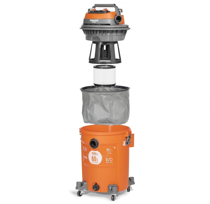 Строительный пылесос Daewoo DAVC 2000S 1500Вт уборка: сухая/сбор воды/выдув оранжевый