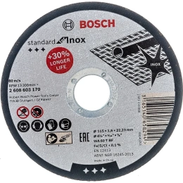 Круг отрезной по нержавеющей стали Standard 115x1.6х22.2 мм Bosch 2608603170