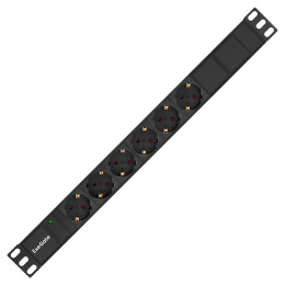 Блок розеток с разъемом подключения C14 ExeGate ServerPro PDU-19H601 Al-6S-C14 19", 1U, Алюминий, 6*EU/Тип F Schuko , IEC 320 C14, индикатор питания, черный, RTL EX280825RUS