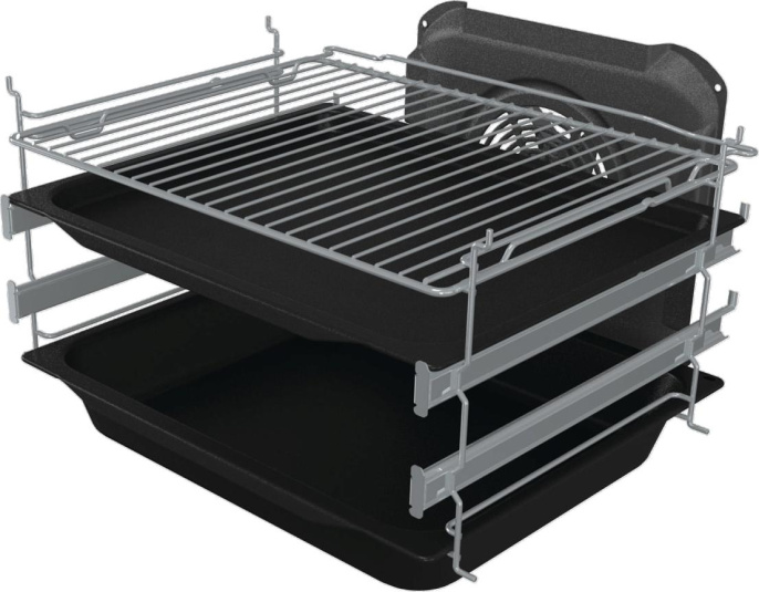 Плита Gorenje GECS5C60WPA, полезный объем 70 л, эргономичные переключатели, сенсорный программатор IconLED, эмаль SilverMatte, очистка паром, индикатор остаточного тепла для каждой конфорки, телескопические направляющие на 2-х уровнях, дверца CompactDo