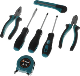 Набор инструментов Bort BTK-37 93722388 37 предметов: отвертка часовые, 2 шт, SL3, HP1 , плоскогубцы, нож, бокорезы, крепеж: гвозди, в комплекте рулетка, сумка