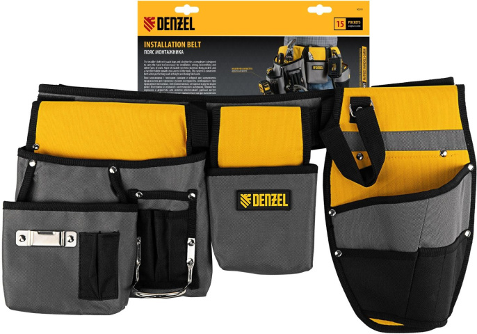 Пояс для инструментов Denzel 90291 4л 14карм. серый/желтый
