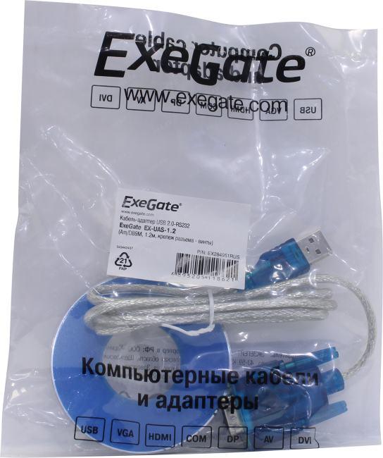 Кабель-адаптер USB 2.0-RS232 ExeGate EX-UAS-1.2 Am/DB9M, 1,2м, крепеж разъема - винты EX284951RUS