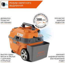 Строительный пылесос Daewoo DAVC 2516S 1600Вт уборка: сухая/сбор воды/выдув оранжевый