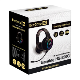 Полноразмерные игровые наушники с микрофоном (гарнитура) ExeGate Gaming HS-520G (регулировка оголовья, гибкий держатель микрофона, USB, 2x3.5мм, динамик 40мм, 20-20000Гц, длина кабеля 2.5м, регулировка громкости, RGB подсветка) EX295316RUS