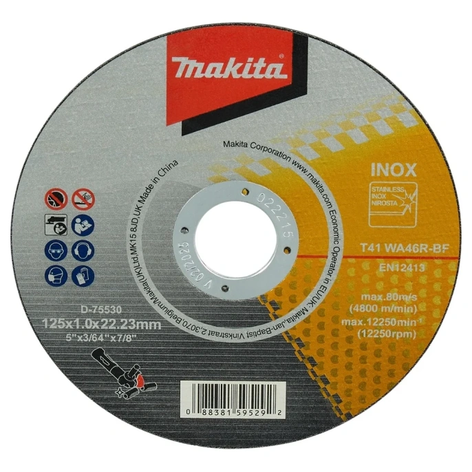 Абразивный отрезной плоский диск 125x1х22.23 мм, для стали/нержавеющей стали WA46R Makita D-75530
