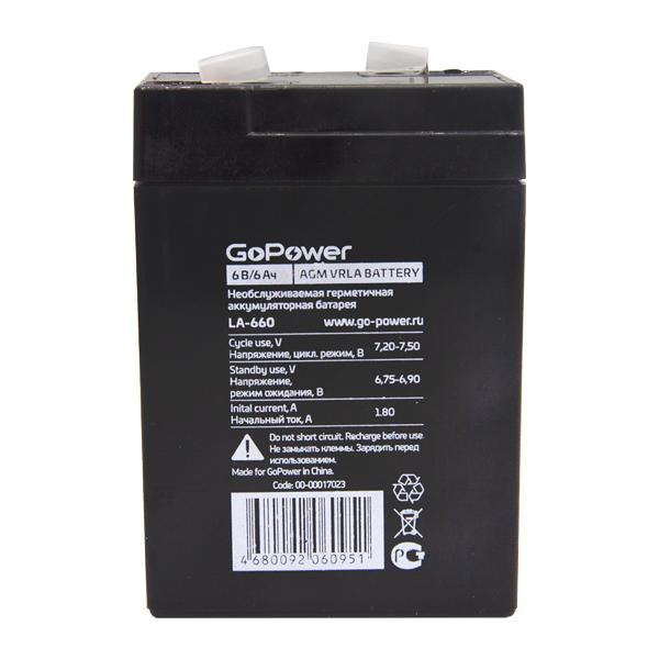 Аккумулятор свинцово-кислотный GoPower LA-660 6V 6Ah 1/20 (00-00017023)