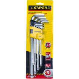 Набор имбусовых ключей, длинные с шариком 9 предметов STAYER MASTER 2741-H9-2