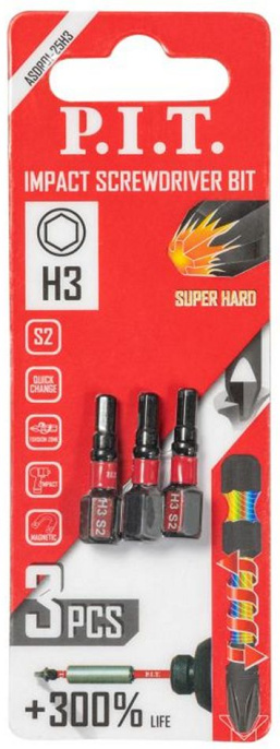 Бита P.I.T. ASDR01-25PH3 (ударная магнитная  PH3x25 мм, IMPACT, торсионная зона, 3 шт)