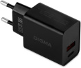 Сетевое зарядное устройство Digma DGW2D, USB-A, USB-C, 20Вт, 3A, черный [dgw2d0f110bk]