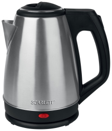 Электрочайник Scarlett SC-EK21S25 1350 Вт, объем 1.5 л, подставка с возможностью вращения на 360° , нагревательный элемент: закрытый, цвет: черный/нержавеющая сталь