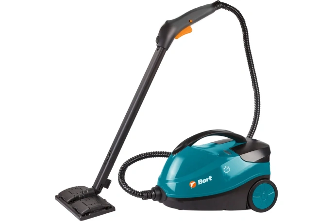 Пароочиститель Bort BDR-2300-R 93722609 напольный, 2100 Вт, объем бачка: 1.5 л, постоянная подача пара: 45 г/мин, время непрерывной работы: 35 мин, горизантальное/вертикальное отпаривание, время нагревания: 360 сек
