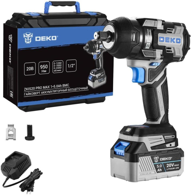 Гайковерт Deko ZKIS20 Pro Max аккум. патрон:квад.1/2" кейс в комплекте 083-1089