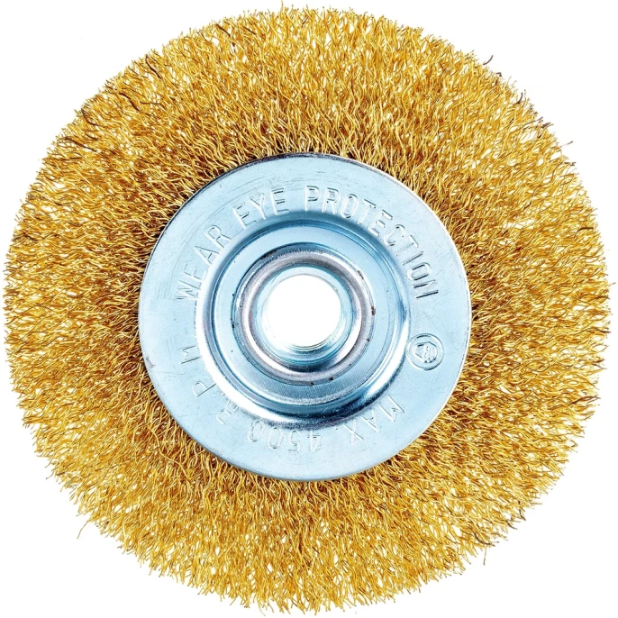 Щетка плоская латунированная для УШМ 100 мм; М14 витая проволока MATRIX 74650