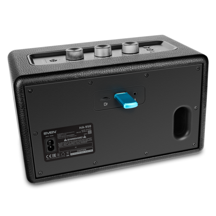 Портативная акустика SVEN HA-950 черный SV-022457 , черный, МДФ, эко-кожа 60 Вт, Bluetooth, USB, Micro SD, пульт