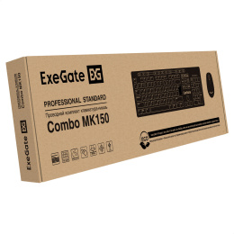 Комплект ExeGate Professional Standard Combo MK150 клавиатура мультимедийная влагозащищенная 116кл., длина кабеля 1,5м + мышь оптическая 1200dpi, 3 кнопки и колесо прокрутки, длина кабеля 1,2м; USB, черный, RTL EX298903RUS