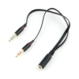 Аудио кабель Cablexpert Jack 3.5 4pin(F)/2х Jack 3.5(M), науш.и микроф, 0.2м. черн, кор CCAB-02-35F2M-0.2MB