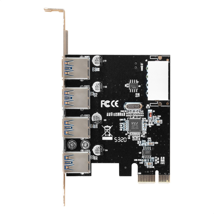 Контроллер ExeGate EXE-314 v2.0 (PCI-E x1 v2.0, 4*USB3.0 ext., разъем доп.питания Molex, VIA Labs Chipset VL805) EX298943RUS