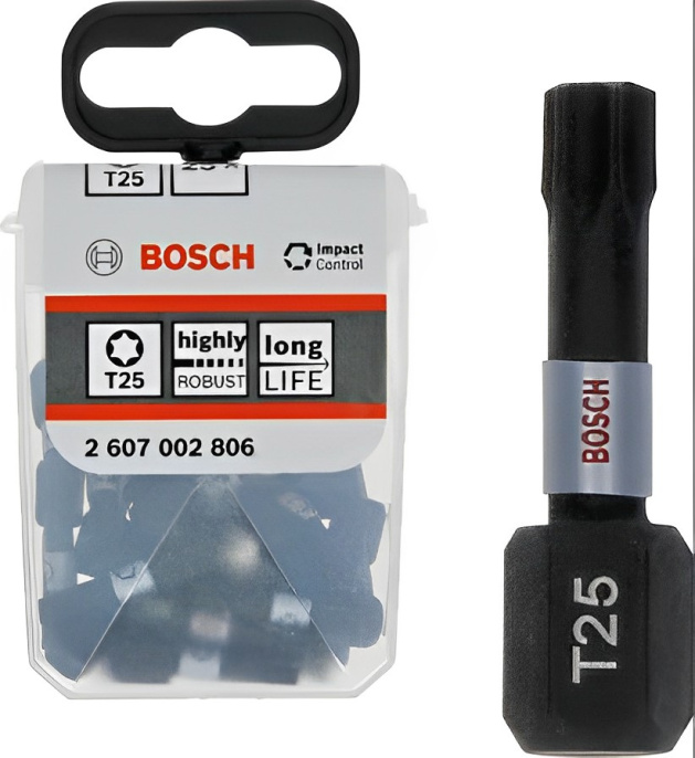 Набор бит Bosch 2.607.002.806 25шт хвостовик шестигранный, размер папа M : 1/4" Hex, рабочий размер биты: T25