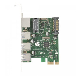 Контроллер сетевой ExeGate EXE-361 (PCI-E x1 v2.0, LAN UTP 1000Mbps + 3*USB3.0 ext., разъем доп.питания, Chipset VL805 + RTL8153B) EX283714RUS