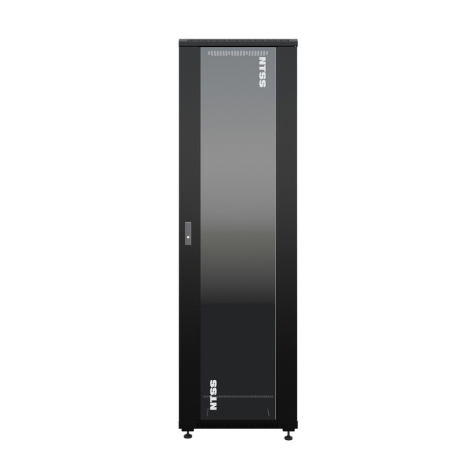 NTSS Шкаф напольный универсальный серверный NTSS R 18U 600х600мм, 4 профиля 19, двери стекло и сплошная металл, боковые стенки съемные, регулируемые опоры, разобранный, черный RAL 9005 NTSS-R18U6060GS (NTSS-R18U6060GS-BL)