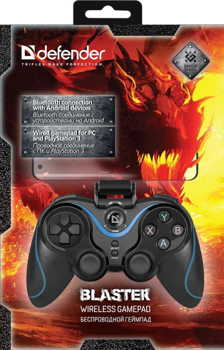 Геймпад беспроводной Defender Blaster черный, держатель для смартфона/кабель USB [64283]