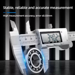 Электронный штангенциркуль Deli DL91150 150мм, метрическая/дюймовая конвертация, нержавеющая сталь, 3 кнопочное управление, светодиодный дисплей, 1,5В SR44.