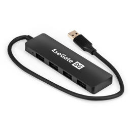 USB-Хаб (концентратор) 4-в-1 ExeGate DUB-4P/3 (кабель-адаптер USB3.0 --> 4xUSB3.0, Plug&Play, черный) EX296928RUS